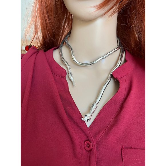 Silver snake necklace choker chunky big statement oversized large necklace cobra - Picture 3 of 8